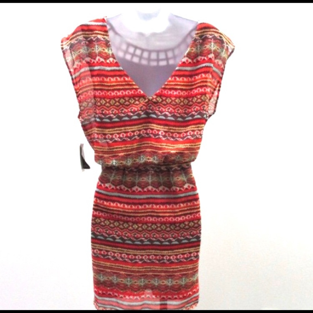 Women’s Size Med multi color cage neck dress  NWT - Picture 7 of 7